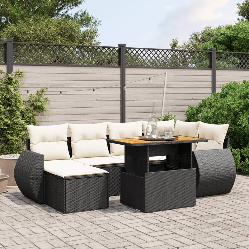 vidaXL Patio Sofa Set with Cushions Outdoor Conversation Furniture Poly Rattan - 21.7 x 24.4 x 27.2 - Black and Cream-without storage