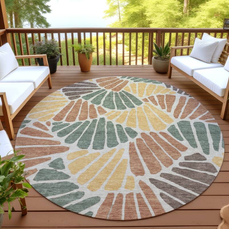 Machine Washable Indoor/ Outdoor Floral Modern Chantille Rug - Basil - 8' x 8'