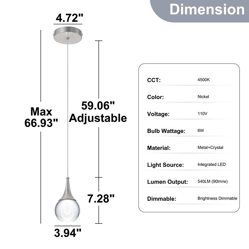 Starsky 1-Light LED 4500K Teardrop Crystal Small Pendant
