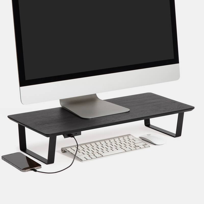 Jani Wood Monitor Stand Riser Desk - Ergonomic Design Stand, Desktop Organizer Table for Home, Office Workspace, Gaming Desk - Black