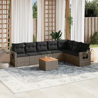 vidaXL Garden Sofa Set 8 Piece with Cushions Outdoor Sofa Set Poly Rattan - 21.7 x 21.7 x 14.6 in (W x L x H)