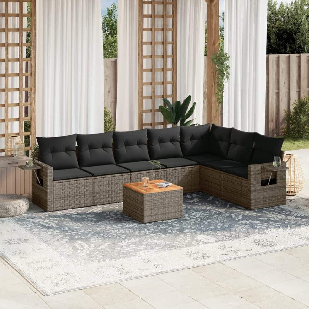 vidaXL Garden Sofa Set 8 Piece with Cushions Outdoor Sofa Set Poly Rattan - 21.7 x 21.7 x 14.6 in (W x L x H)