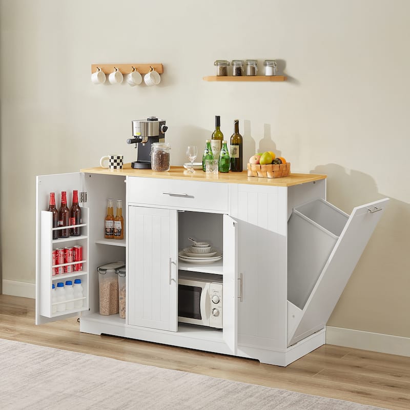 53" Kitchen Storage Islands with Drawers and Trash Can Storage for Kitchen & Dining, 53.2"W x 20.9"D x 38.0"H