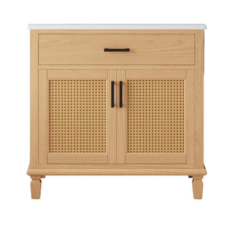36" Rattan Bathroom Vanity with Ceramic Sink - Natural
