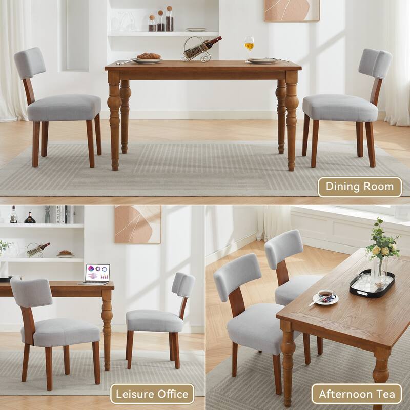 Set of 2 Linen Fabric Modern Armless Dining Chairs With Curved backrest and Solid Wooden Legs for Dining Room Living Room ,Gray