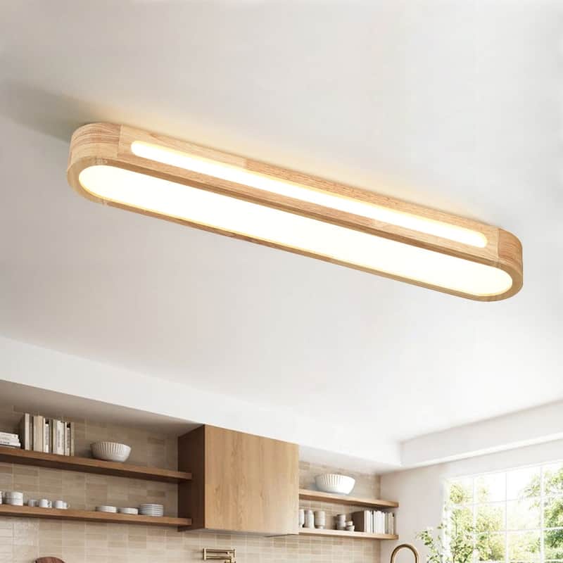 Rustic Natural Wood Dimmable LED Oval Ceiling Light 3000K - Wood Grain - 31.5 Inches