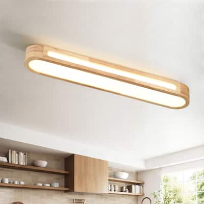 Rustic Natural Wood Dimmable LED Oval Ceiling Light 3000K - Wood Grain - 31.5 Inches