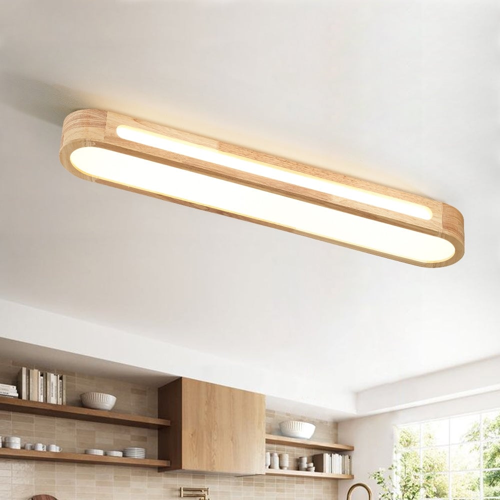 Rustic Natural Wood Dimmable LED Oval Ceiling Light 3000K