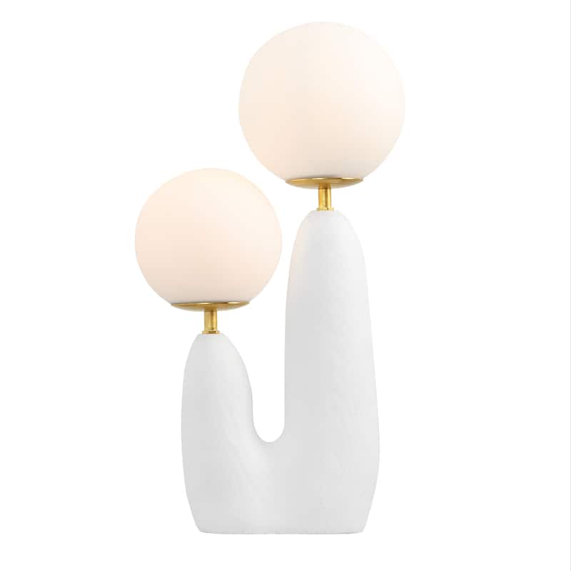 Astra 17.75" 2-Light Modern Bohemian Resin/Iron/Frosted Glass Danish Cactus LED Table Lamp, by JONATHAN Y