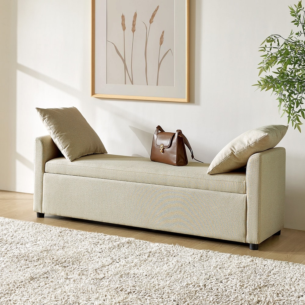 Franco Modern Upholstered Storage Bench with Two Throw Pillows and Thick Padded Cushion