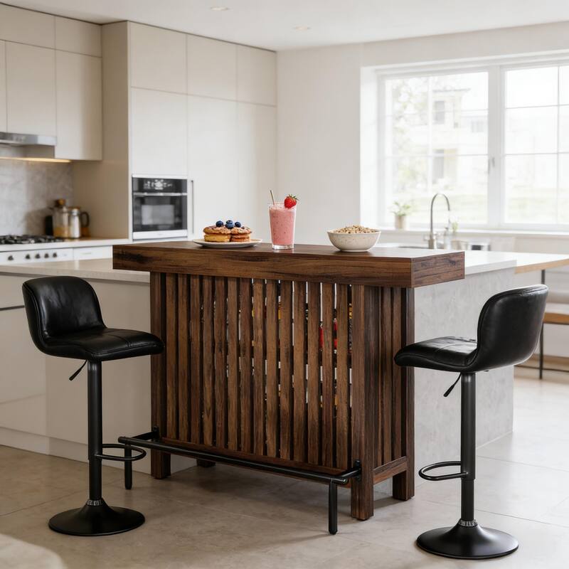 Modern Dining Table with Storage, Coffee Table with 2-Tier Shelves, Home Bar Table & Entertaining Table
