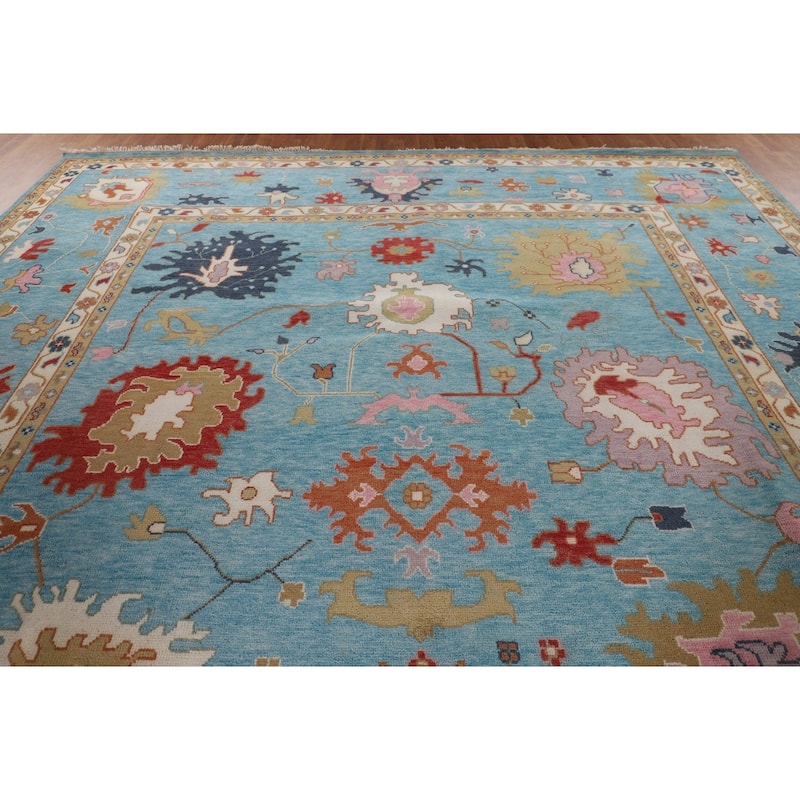 Palace Size Blue Floral Oushak Oriental Area Rug Handmade Wool Carpet - 11'9"x 14'8"