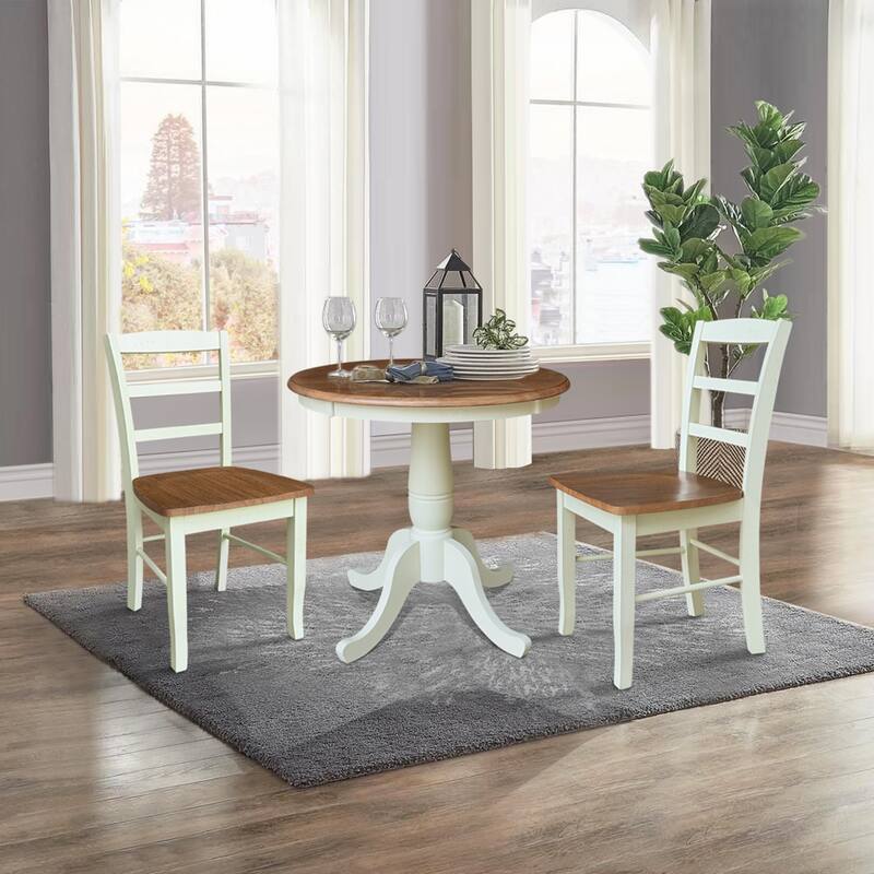 30" Round Pedestal Dining Table with 2 Madrid Ladderback Chairs - 3 Piece Dining Set