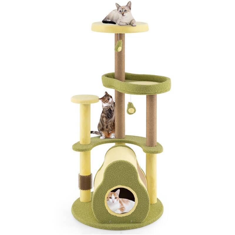 Multi-Level Avocado Cat Tree with Plush Perch and Scratching Posts