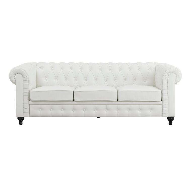 Chesterfield 3 Piece Living Room Sectional Sofa Set with Rolled Arms Button Tufted Cushion Sofa Loveseat for Living Room