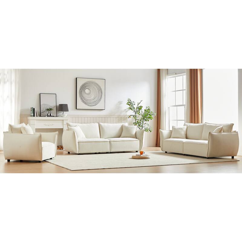 Spacious Convertible Sleeper Sofa with Chaise and Ottoman Bench, Modular Couch Set