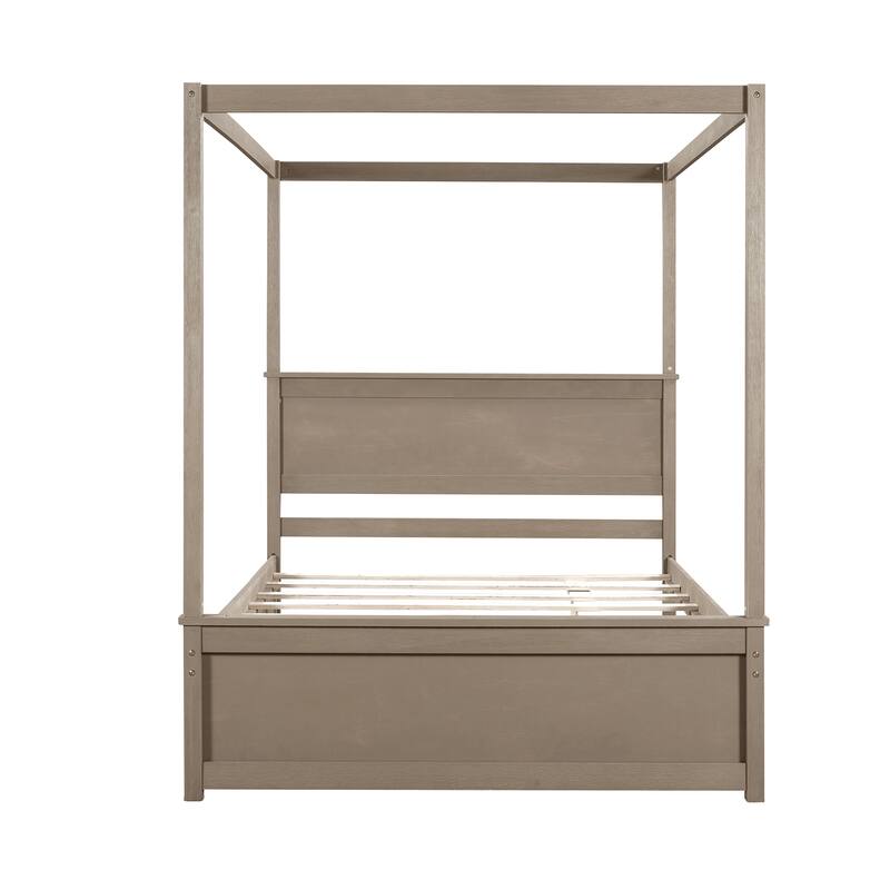 Modern Full Canopy Bed with Trundle, Solid Wood Frame, and Customizable Curtain Rails