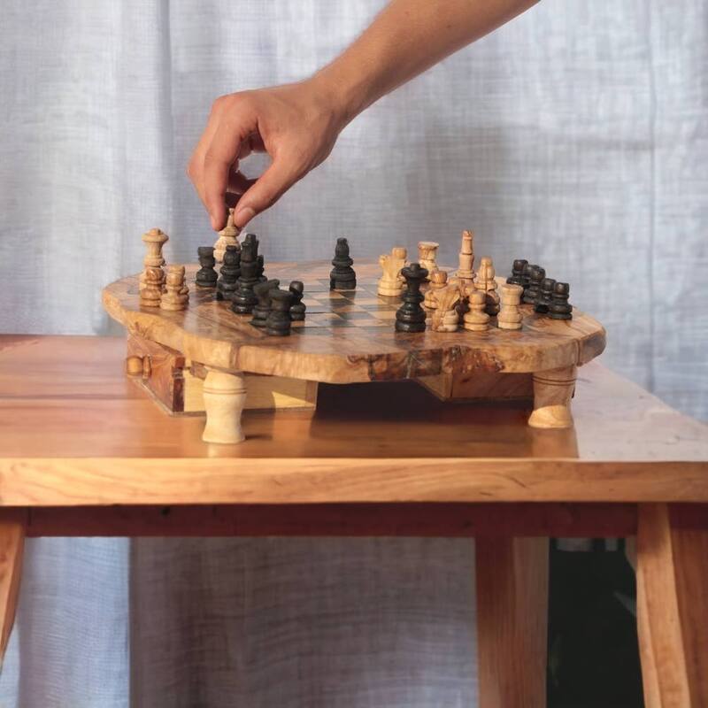 Large Olive Wood Chess Board with Storage Drawers