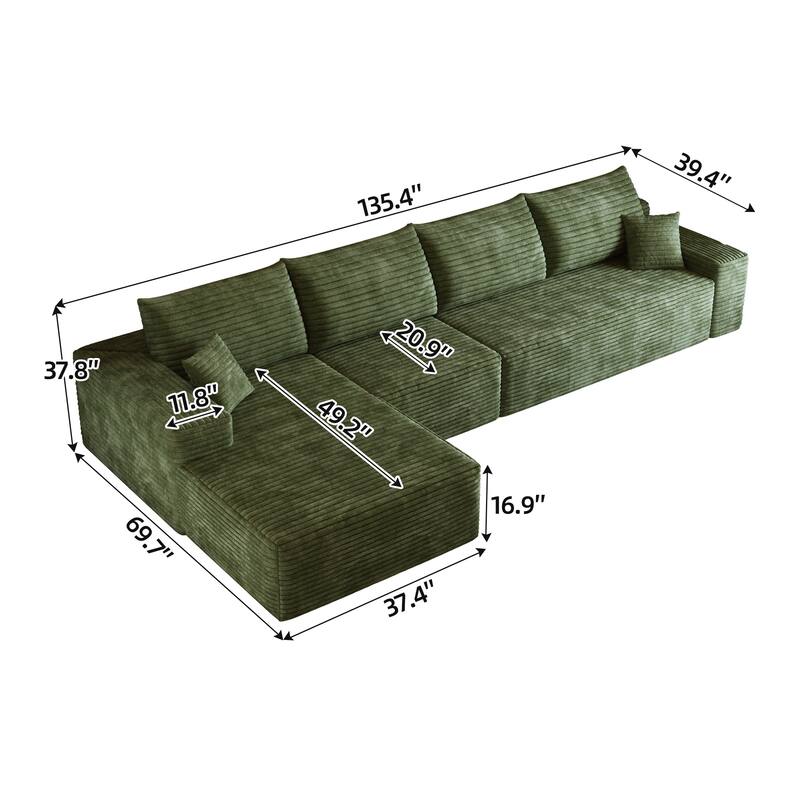 L-Shape Modular Sectional Sofa with Chaise Lounge, Oversized Corduroy Upholstered Cloud Couch, Corner Sofa with Deep Seat