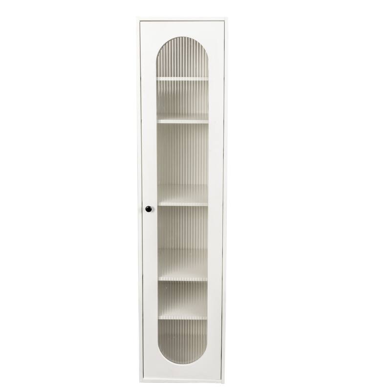 Tall Display Cabinet & Bookshelf with Glass Door - 6 Storage Shelves for Living Room, Kitchen, Bedroom, Office