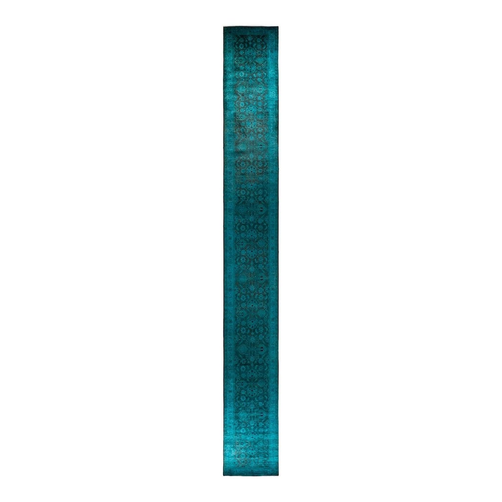 Overton Hand Knotted Wool Vintage Inspired Modern Contemporary Overdyed Blue Runner Rug - 3' 0" x 24' 6"