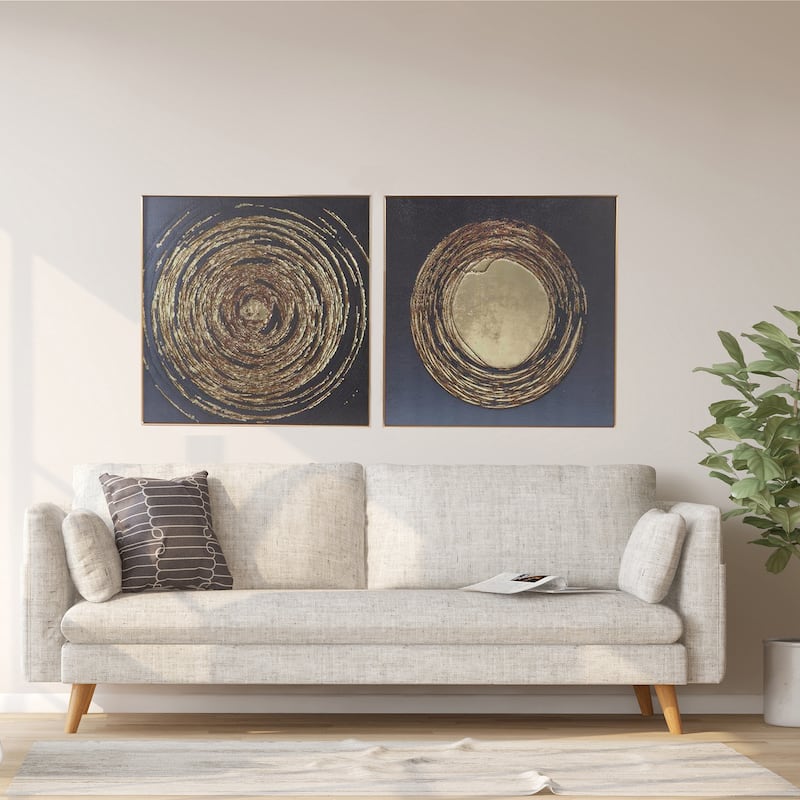 Manhattan Modern Abstract Black And Gold Framed Wall Art Set of 2 - 31.5 x 31.5 