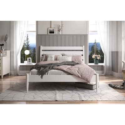 Mid-Century Modern Platform Bed - Queen Size - White Finish