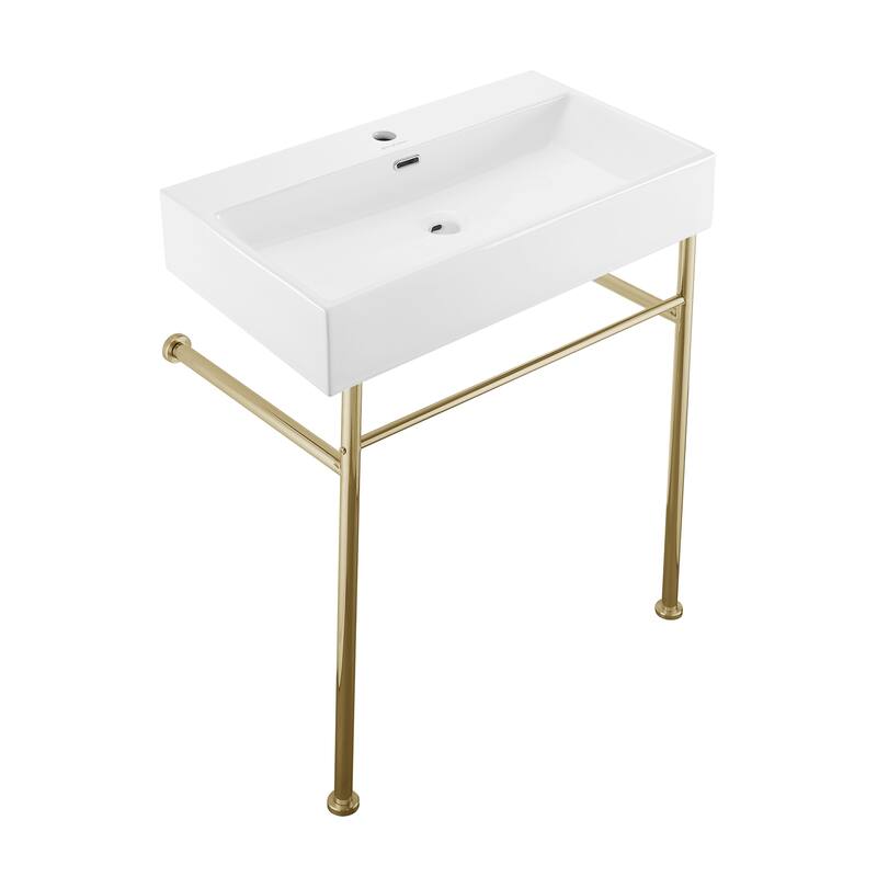 Claire Ceramic Console Sink White Basin Gold Legs