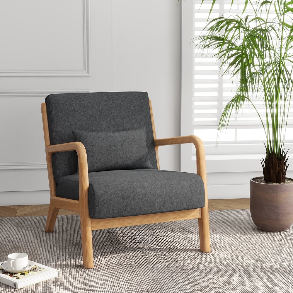 Mid Century Solid Wood Upholstered Accent Chair