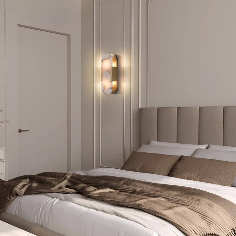 KAYLA 13.8 in. 2-Lights Gold Modern Vanity Light with Luxury Marble Shade(Set of 2)