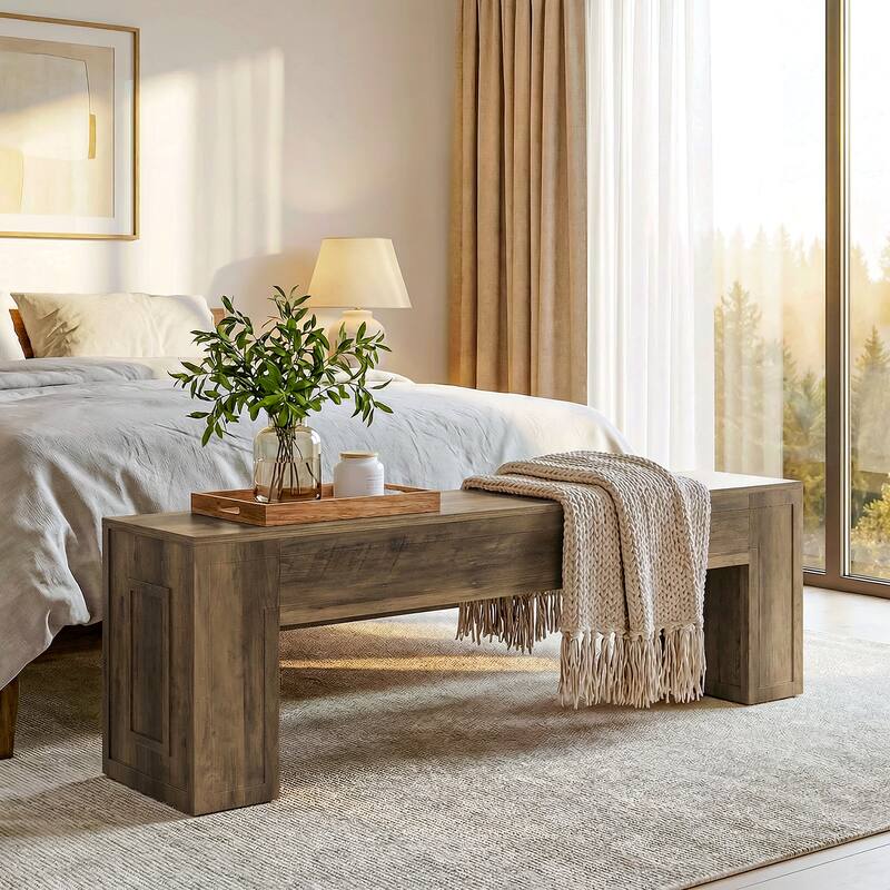 Entryway Shoe Bench, 55" Farmhouse Wooden Kitchen Table Bench - 11.81" D x 55.11" W x 17.72" H