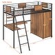 preview thumbnail 21 of 32, Twin Size Modern Loft Bed with Ladder and L-Shape Desk, Multifunctional Kids Teens Storage Bed Frame with Shelf and Wardrobe