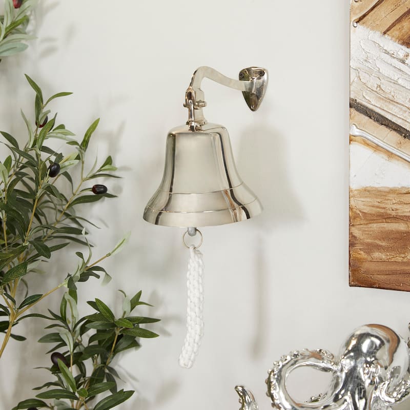 Silver, Gold or Brass Bell Decorative Bell with Rope Detailing - 6 x 8 x 7 - Silver - Plain