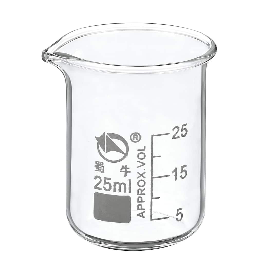 25ml Low Form Glass Beaker, 3.3 Borosilicate Lab Measuring Cups - Clear