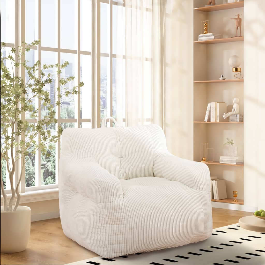 High Density Memory Foam Faux Fur Bean Bag Chair, Ergonomic Fluffy Lazy Sofa, Adult Bean Bag Sofa with Curved Armrests