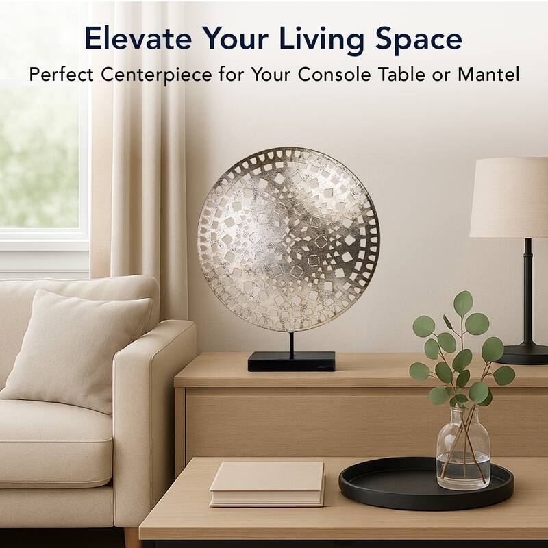 American Art Decor Distressed Silver Metal Medallion Sculpture