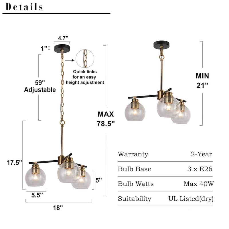 Modern 5-Light Black Gold Chandelier Seeded Glass Pendant Lights for Dining Room