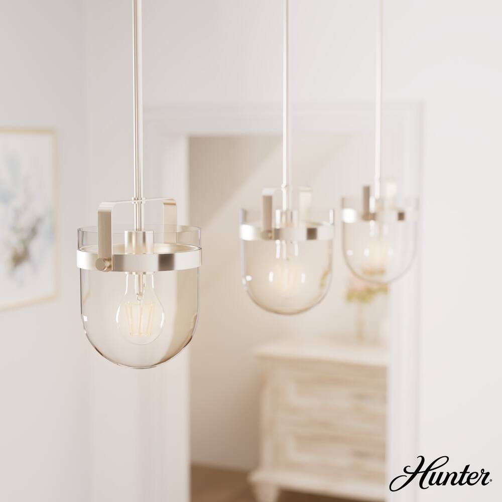 Hunter Karloff Clear Glass Bell-Shaped Pendant - Kitchen Island, Dining Room, Entry - Modern Farmhouse, Rustic, Industrial