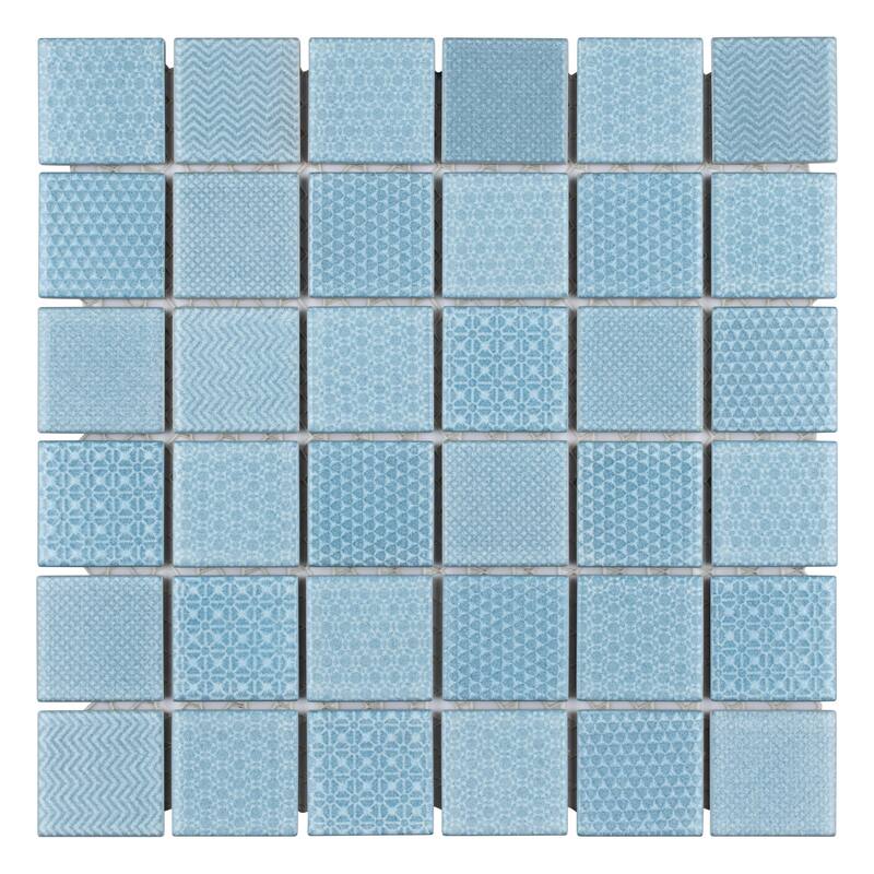 Merola Tile Celadon Aqua 11-5/8" x 11-5/8" Porcelain Mosaic Floor and Wall Tile