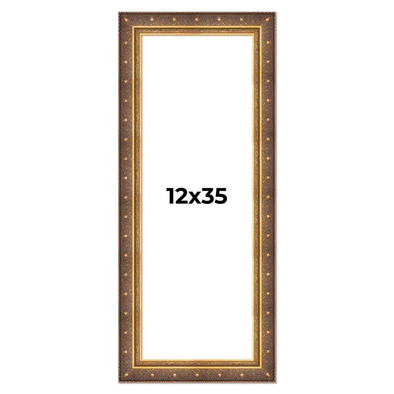 12x35 Frame Vintage Gold Solid Wood Picture Frame | 2.5 Inch Moulding