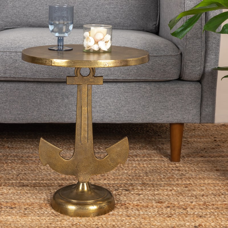 Nautical Accent Table with Anchor Base - 15.0"L x 15.0"W x 19.0"H - Cast Iron - 15.0"L x 15.0"W x 19.0"H - Gold