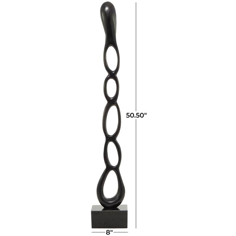 Sleek Aluminum Metal Tall Linked Floor Abstract Sculpture with Black Base - Gold, Silver, Black