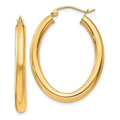 Curata 14k Yellow Gold Polished Oval Tube Hoop Earrings - 32x24mm 3.5mm