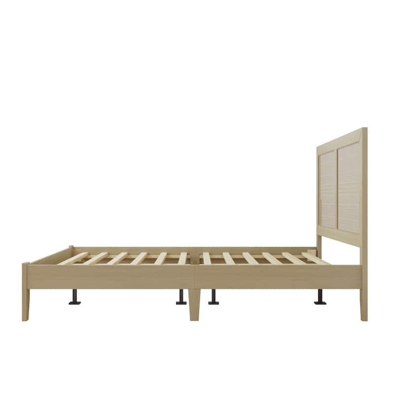 Solid Wood Platform Bed With Rattan