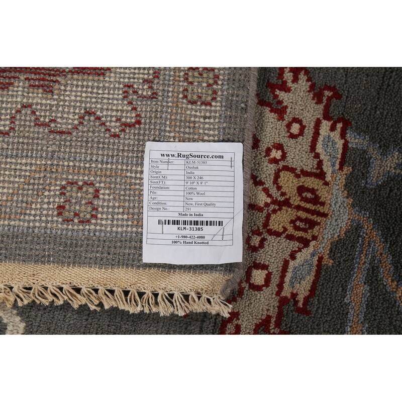 Gray Oushak Indian Rug Hand-Knotted Transitional Wool Carpet - 8'1"x 9'10"