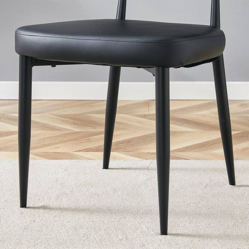 4 Piece PU Leather Ergonomic Dining Chair with Backrest, Metal Legs, Non Slip Feet for Restaurant Kitchen Bedroom Living Room
