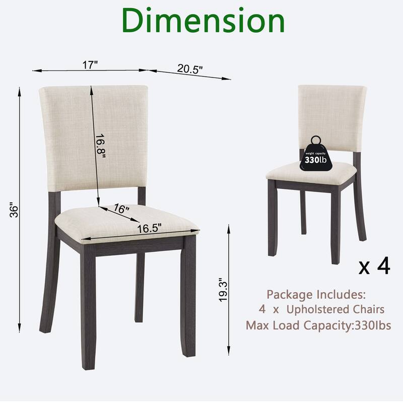 Modern Minimalist Dining Chairs Set of 4, Kitchen Chair with Padded Seat, Wooden Upholstered Side Chair for Dining Room