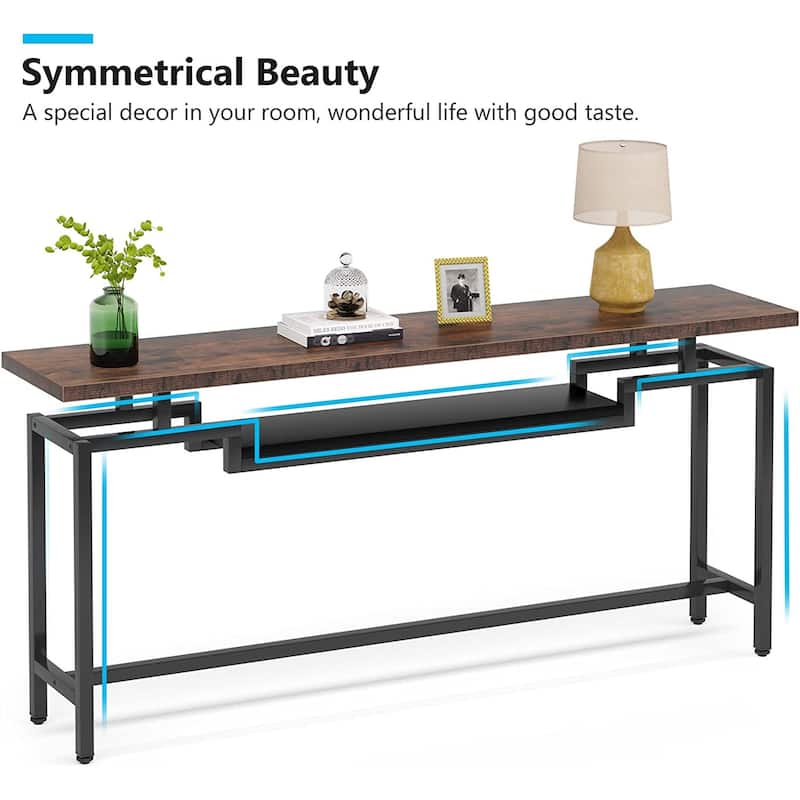 70.9 inch Console Table, Narrow Long Behind Sofa Table with 2 Ties for ...