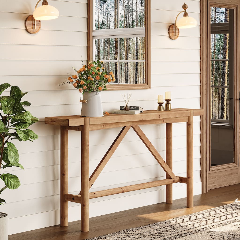 Solid Wood Console Table for Entryway, 63" Long Farmhouse Sofa Table