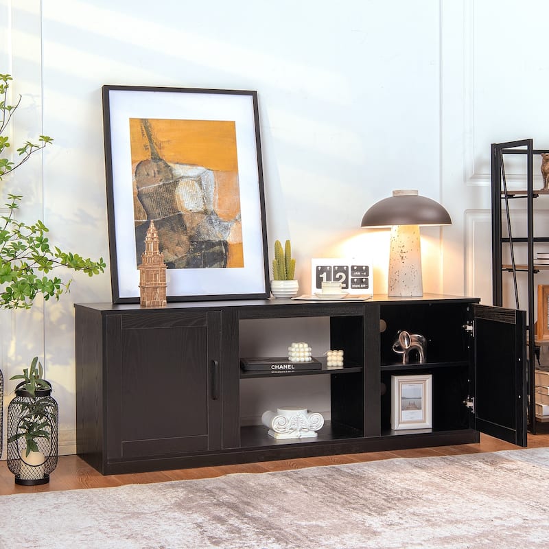 58 Inches TV Stand with 2 Storage Cabinets and 3-Position Adjustable Shelves